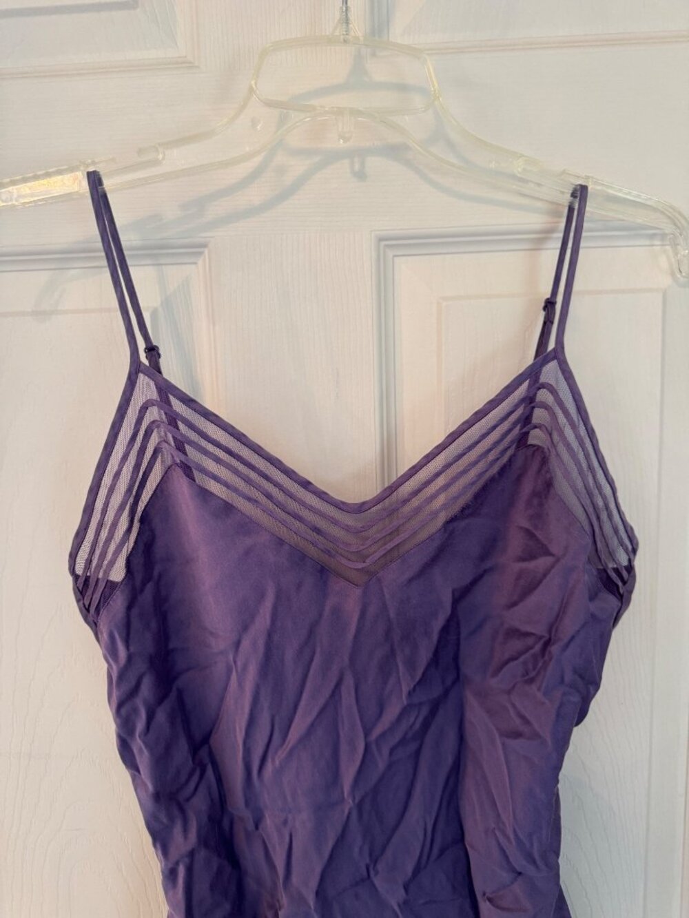 Victorias Secret Purple Silk Slip Chemise Dress Mesh Stripe Inlay Lingerie MED - Picture 2 of 6